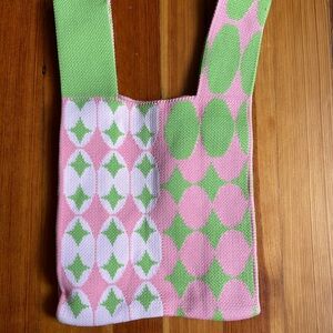 Pink and Green Knit Knot Wrist Bag
